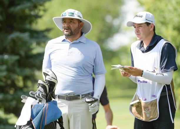 Jose de Jesus Rodriguez watches play on the second hole during the second round of the Korn Ferry Tours Pinnacle Bank Championship presented by Aetna...