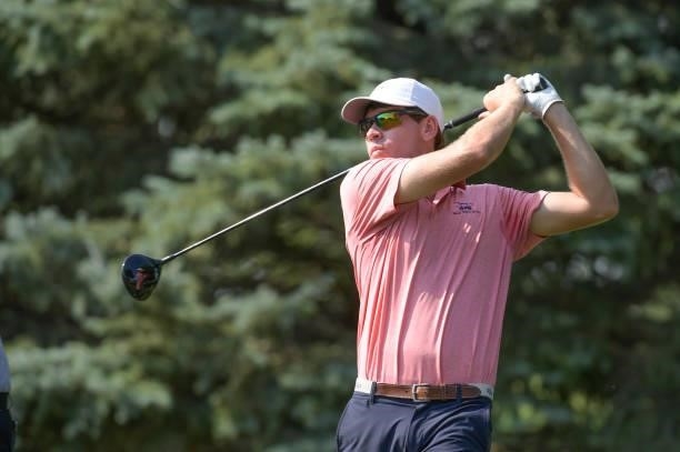 Ben Kohles plays a tee shot on the second hole during the second round of the Korn Ferry Tours Pinnacle Bank Championship presented by Aetna at The...