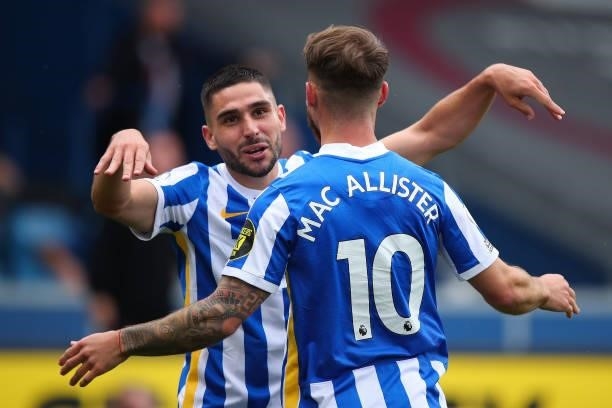 Alexis Mac Allister of Brighton and Hove Albion celebrates after scoring a goal to make it 2-1 during the Premier League match between Burnley and...