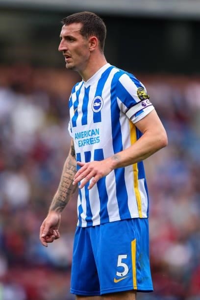 Lewis Dunk of Brighton and Hove Albion during the Premier League match between Burnley and Brighton & Hove Albion at Turf Moor on August 14, 2021 in...