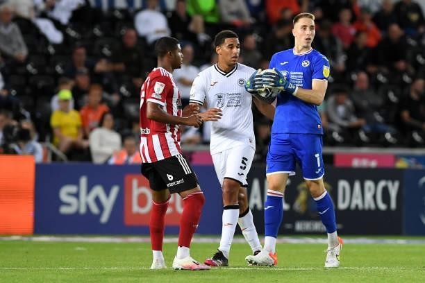 Steven Benda of Swansea City in action during the Sky Bet Championship match between Swansea City and Sheffield United at the Swansea.com Stadium on...