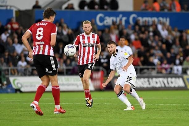 Brandon Cooper of Swansea City in action during the Sky Bet Championship match between Swansea City and Sheffield United at the Swansea.com Stadium...