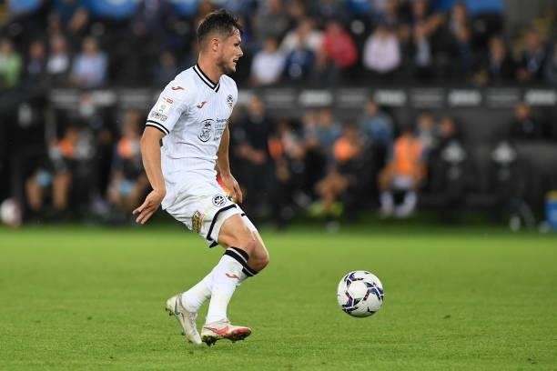 Liam Cullen of Swansea City in action during the Sky Bet Championship match between Swansea City and Sheffield United at the Swansea.com Stadium on...