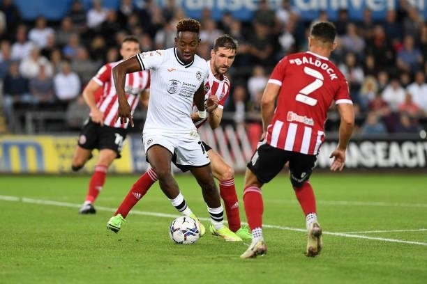 Jamal Lowe of Swansea City in action during the Sky Bet Championship match between Swansea City and Sheffield United at the Swansea.com Stadium on...