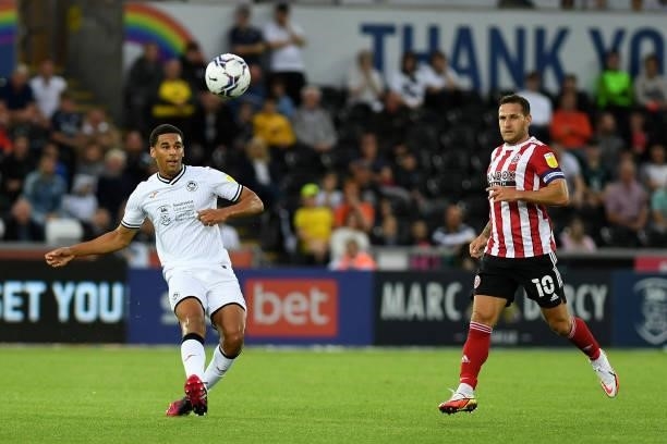 Ben Cabango of Swansea City in action during the Sky Bet Championship match between Swansea City and Sheffield United at the Swansea.com Stadium on...
