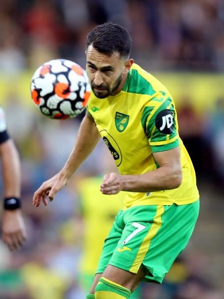 Lukas Rupp of Norwich City during the Premier League match between Norwich City and Liverpool at Carrow Road on August 14, 2021 in Norwich, England.