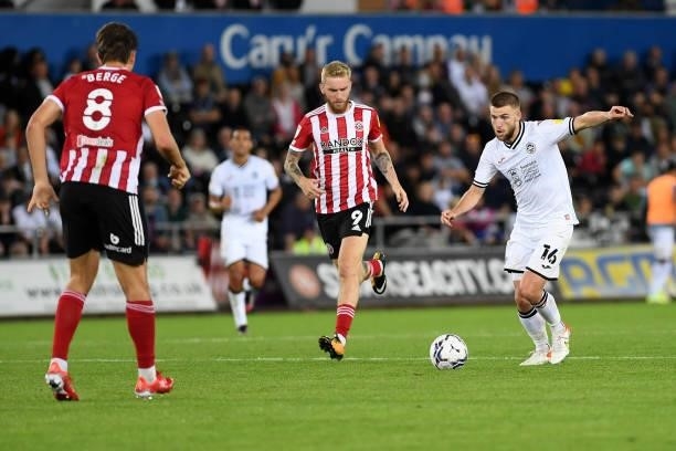 Brandon Cooper of Swansea City in action during the Sky Bet Championship match between Swansea City and Sheffield United at the Swansea.com Stadium...