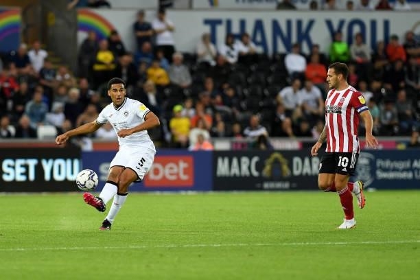Ben Cabango of Swansea City in action during the Sky Bet Championship match between Swansea City and Sheffield United at the Swansea.com Stadium on...