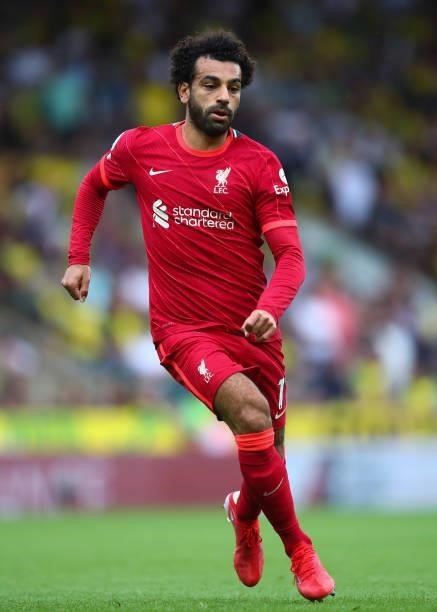 Mohamed Salah of Liverpool during the Premier League match between Norwich City and Liverpool at Carrow Road on August 14, 2021 in Norwich, England.