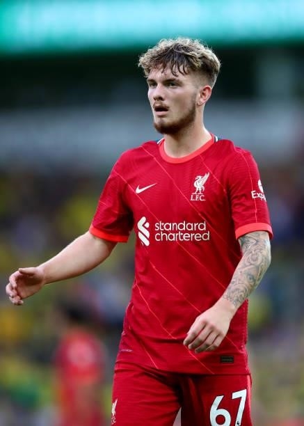 Harvey Elliott of Liverpool during the Premier League match between Norwich City and Liverpool at Carrow Road on August 14, 2021 in Norwich, England.