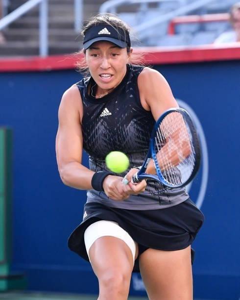 Jessica Pegula of the United States hits a return during her Women's Singles Semifinals match against Camila Giorgi of Italy on Day Six of the...