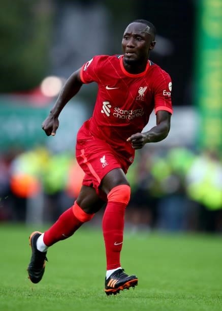 Naby Keita of Liverpool during the Premier League match between Norwich City and Liverpool at Carrow Road on August 14, 2021 in Norwich, England.