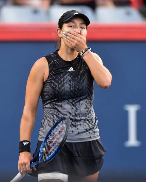 Jessica Pegula of the United States reacts after losing a point in the second set during her Women's Singles Semifinals match against Camila Giorgi...
