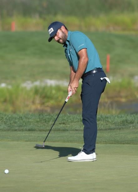 Stephan Jaeger hits a birdie putt on the 15th green during the third round of the Korn Ferry Tours Pinnacle Bank Championship presented by Aetna at...