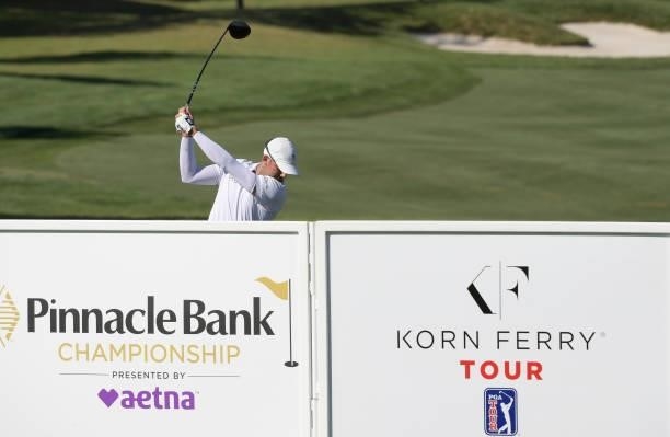 Ben Silverman plays a tee shot on the 12th hole during the third round of the Korn Ferry Tours Pinnacle Bank Championship presented by Aetna at The...