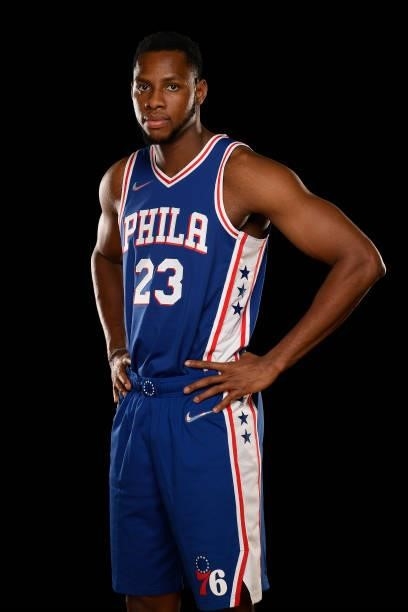 Charles Bassey of the Philadelphia 76ers poses for a portrait during the 2021 NBA Rookie Photo Shoot on August 14, 2021 at the University of Nevada,...