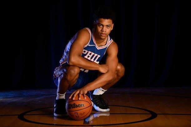Jaden Springer of the Philadelphia 76ers poses for a portrait during the 2021 NBA Rookie Photo Shoot on August 14, 2021 at the University of Nevada,...