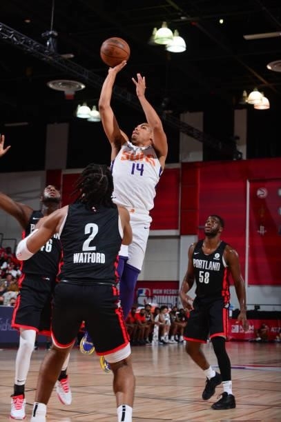 Trey Kell of the Phoenix Suns shoots the ball against the Portland Trail Blazers during the 2021 Las Vegas Summer League on August 14, 2021 at the...