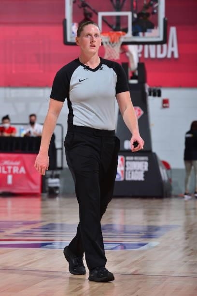 Referee, Kelsey Reynolds looks on during the game between the Portland Trail Blazers and the Phoenix Suns during the 2021 Las Vegas Summer League on...