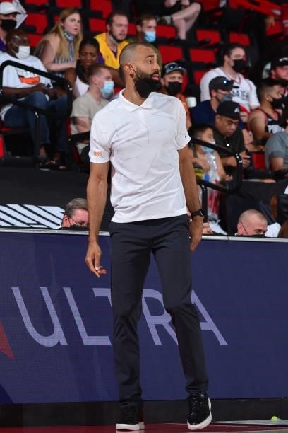 Head Coach, Brian Randle of the Phoenix Suns looks on during the game against the Portland Trail Blazers during the 2021 Las Vegas Summer League on...