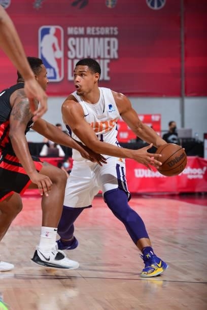 Trey Kell of the Phoenix Suns handles the ball against the Portland Trail Blazers during the 2021 Las Vegas Summer League on August 14, 2021 at the...