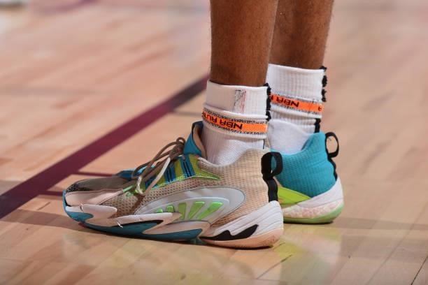 The sneakers worn by Greg Brown III of the Portland Trail Blazers during the game against the Phoenix Suns during the 2021 Las Vegas Summer League on...