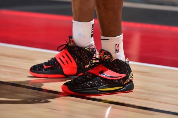 The sneakers worn by Kyle Alexander of the Phoenix Suns during the game against the Portland Trail Blazers during the 2021 Las Vegas Summer League on...