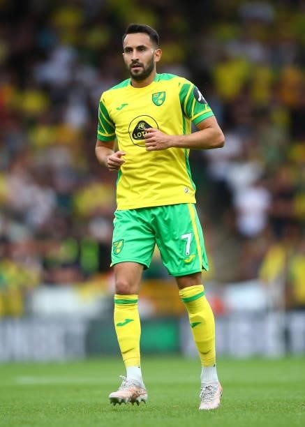 Lukas Rupp of Norwich City during the Premier League match between Norwich City and Liverpool at Carrow Road on August 14, 2021 in Norwich, England.