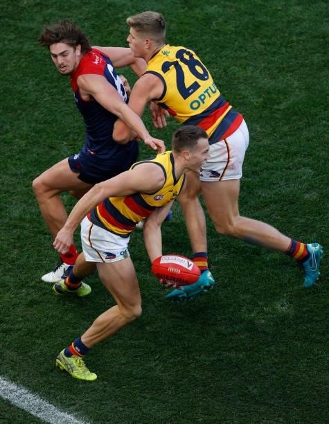 Tom Doedee of the Crows in action during the 2021 AFL Round 22 match between the Melbourne Demons and the Adelaide Crows at the Melbourne Cricket...