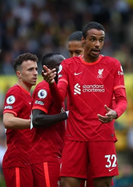 Joel Matip of Liverpool during the Premier League match between Norwich City and Liverpool at Carrow Road on August 14, 2021 in Norwich, England.