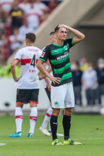 Marco Meyerhoefer of SpVgg Greuther Fuerth looks dejected during the Bundesliga match between VfB Stuttgart and SpVgg Greuther Fuerth at...