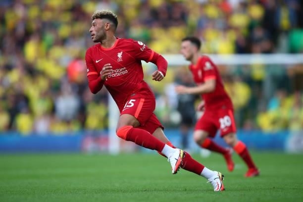 Alex Oxlade-Chamberlain of Liverpool during the Premier League match between Norwich City and Liverpool at Carrow Road on August 14, 2021 in Norwich,...