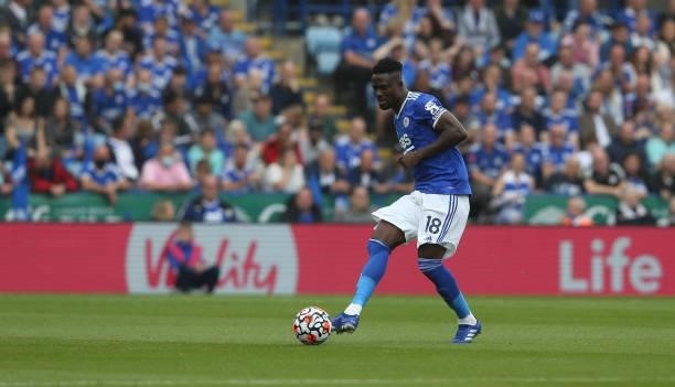 Leicester City's Daniel Amartey during the Premier League match between Leicester City and Wolverhampton Wanderers at The King Power Stadium on...