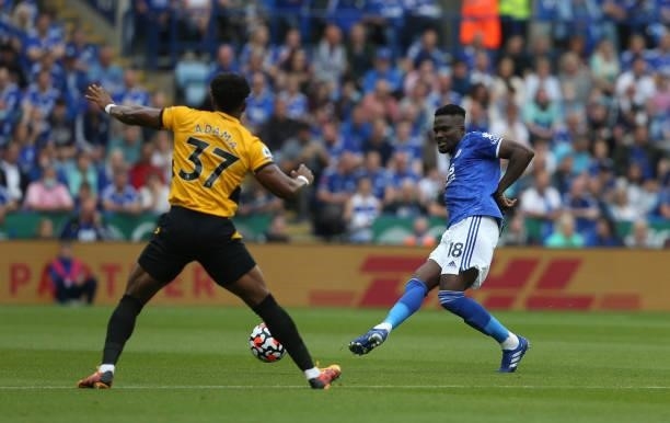 Leicester City's Daniel Amartey during the Premier League match between Leicester City and Wolverhampton Wanderers at The King Power Stadium on...