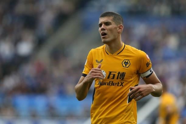 Wolverhampton Wanderers' Conor Coady during the Premier League match between Leicester City and Wolverhampton Wanderers at The King Power Stadium on...