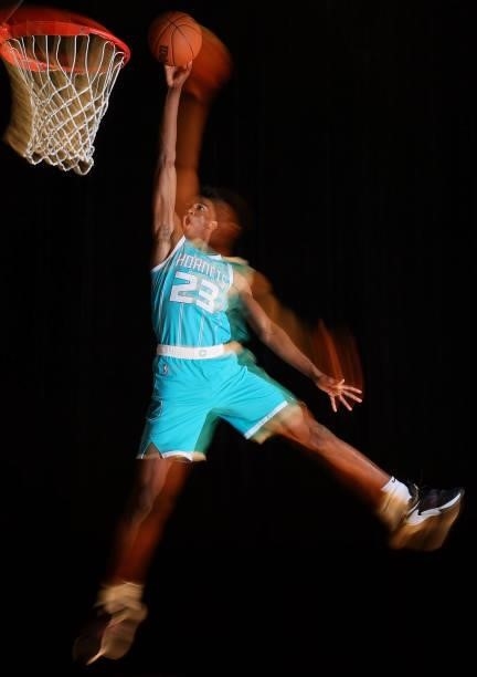Kai Jones of the Charlotte Hornets poses for a portrait during 2021 NBA Rookie Photo Shoot on August 15, 2021 at UNLV Campus in Las Vegas, Nevada....
