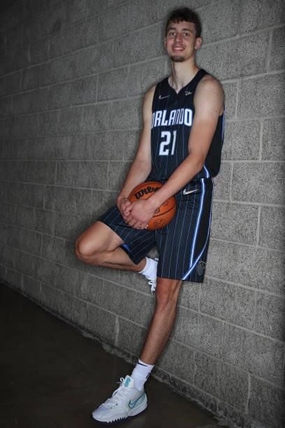 Franz Wagner of the Orlando Magic poses for a portrait during 2021 NBA Rookie Photo Shoot on August 15, 2021 at UNLV Campus in Las Vegas, Nevada....