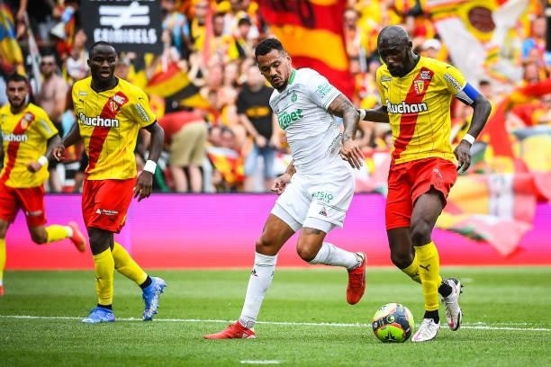 Harold MOUKOUDI of Saint Etienne and Seko FOFANA of Lens during the Ligue 1 Uber Eats match between Lens and Saint Etienne at Stade Bollaert-Delelis...