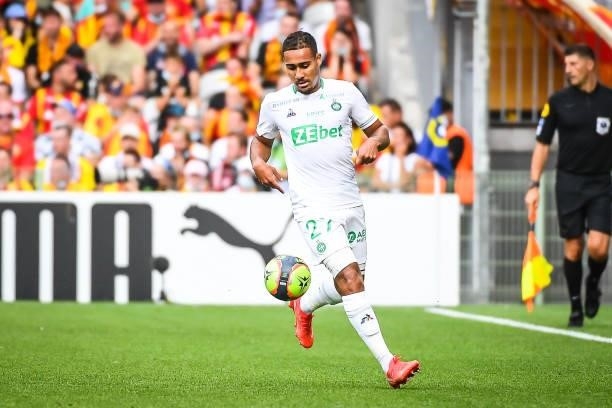 Yvann MACON of Saint Etienne during the Ligue 1 Uber Eats match between Lens and Saint Etienne at Stade Bollaert-Delelis on August 15, 2021 in Lens,...