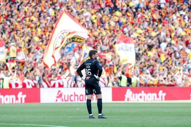 Jean-Louis Leca of RC Lens looks on during the Ligue 1 Uber Eats match between Lens and Saint Etienne at Stade Bollaert-Delelis on August 15, 2021 in...