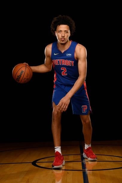 Cade Cunningham of the Detroit Pistons poses for a portrait during the 2021 NBA Rookie Photo Shoot on August 15, 2021 at the University of Nevada,...