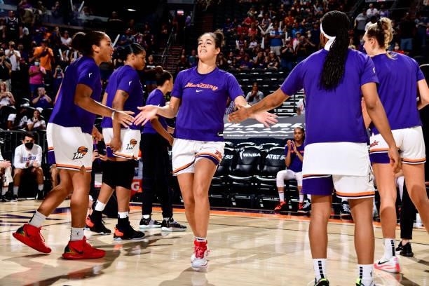 Kia Nurse of the Phoenix Mercury is introduced before the game against the Atlanta Dream on August 15, 2021 at Footprint Center in Phoenix, Arizona....