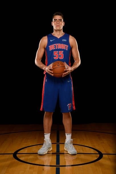 Luka Garza of Detroit Pistons poses for a portrait during the 2021 NBA Rookie Photo Shoot on August 15, 2021 at the University of Nevada, Las Vegas...