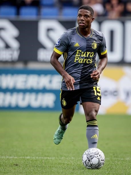 Tyrell Malacia of Feyenoord during the Dutch Eredivisie match between Willem II v Feyenoord at the Koning Willem II Stadium on August 15, 2021 in...