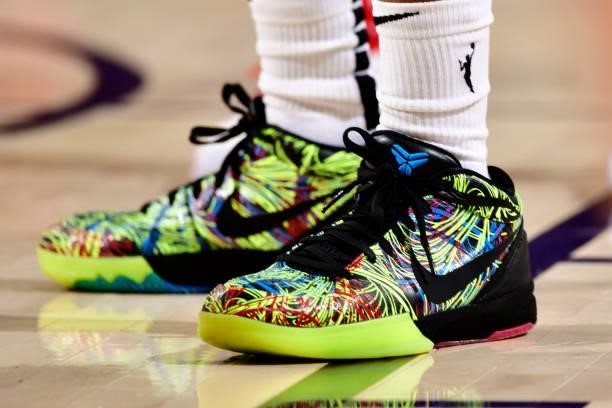 The sneakers of Candice Dupree of the Atlanta Dream during the game against the Phoenix Mercury on August 15, 2021 at Footprint Center in Phoenix,...