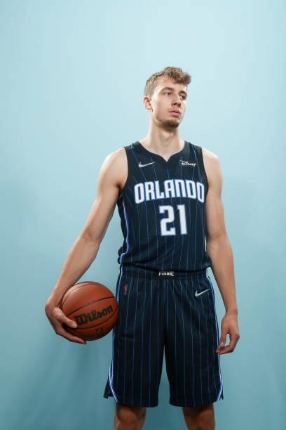 Franz Wagner of the Orlando Magic poses for a portrait during 2021 NBA Rookie Photo Shoot August 15, 2021 at the UNLV Campus in Las Vegas, Nevada....