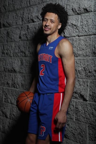 Cade Cunningham of the Detroit Pistons poses for a portrait during 2021 NBA Rookie Photo Shoot on August 15, 2021 at UNLV Campus in Las Vegas,...