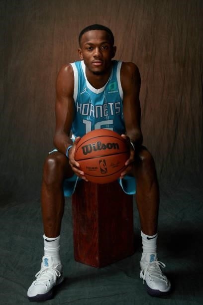 Scottie Lewis of Charlotte Hornets poses for a portrait during 2021 NBA Rookie Photo Shoot August 15, 2021 at the UNLV Campus in Las Vegas, Nevada....