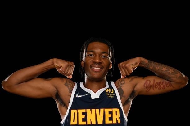 Nah'Shon Hyland of the Denver Nuggets poses for a portrait during the 2021 NBA Rookie Photo Shoot on August 15, 2021 at the University of Nevada, Las...