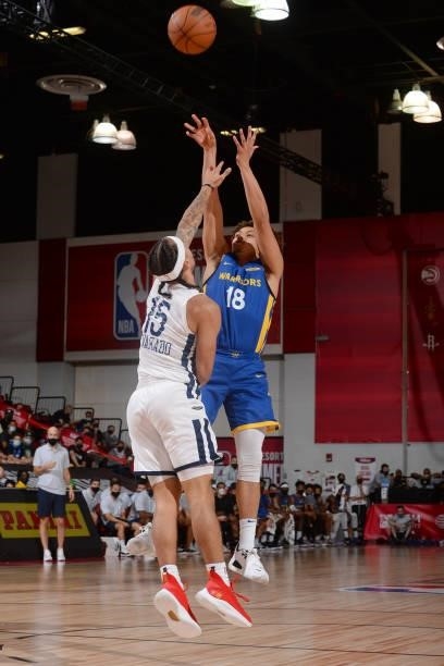 Colbey Ross of the Golden State Warriors shoots the ball against the New Orleans Pelicans during the 2021 Las Vegas Summer League on August 15, 2021...
